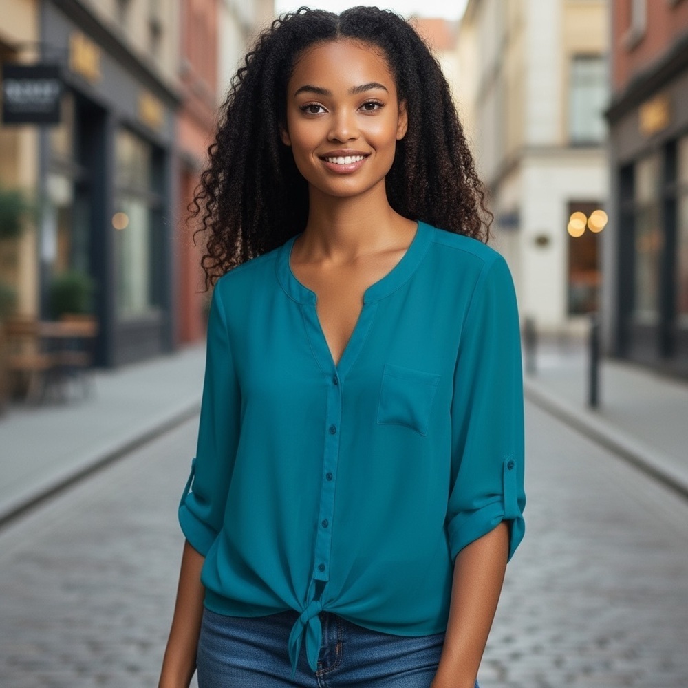 LEI Teal Tie-Front Blouse. Size XXL.